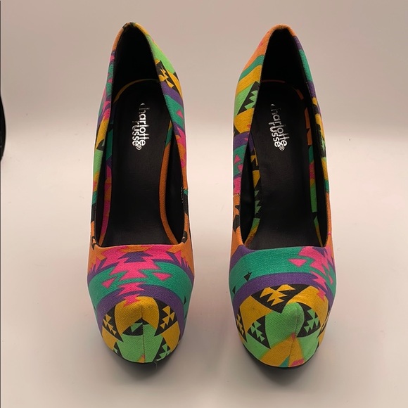 Aztec Print Platform High Heels Shoes Charlotte Russe Size 8 Colorful Canvas - Picture 2 of 15